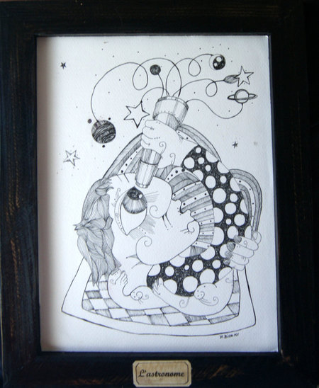 l'astronome, encre de chine sur papier marouflé, 31X39cm